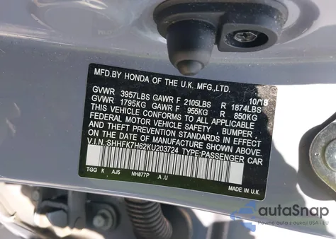 2019 Honda Civic Ex from USA, damaged, VIN SHHFK7H62KU203724